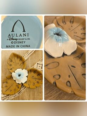 NIB Disney Aulani Hawaii Resort Monstera Leaf & Hibiscus Ceramic Bowl Set